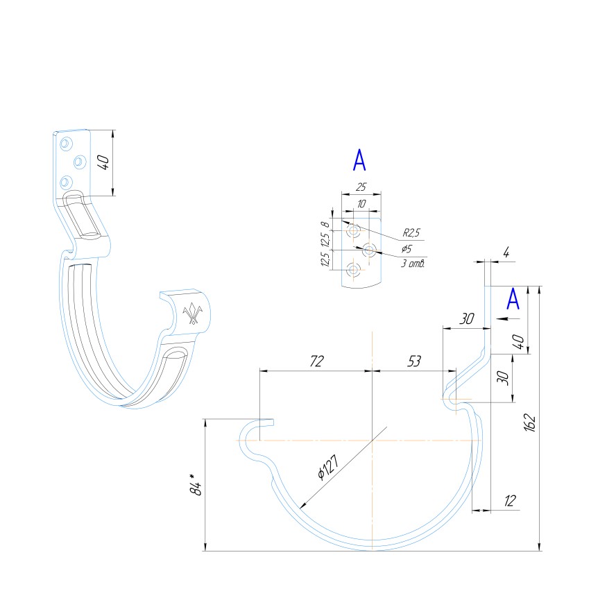 Крюк короткий усиленный модернизированный с комплектом крепления Aquasystem, PU MATT, RAL 8017 Коричневый 125/90 купить в Новороссийске