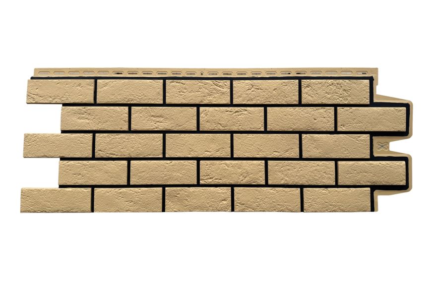 Фасадная панель Grand Line, Состаренный кирпич Design, Песочный, шов RAL 9005 купить в Новороссийске